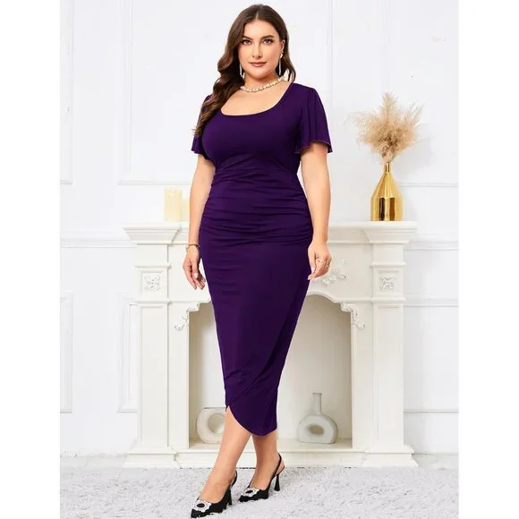 formal dress with sleeves plus size LaDivine 7475C Plus Size Formal Long Sleeve Satin Dress – The Dress Outlet